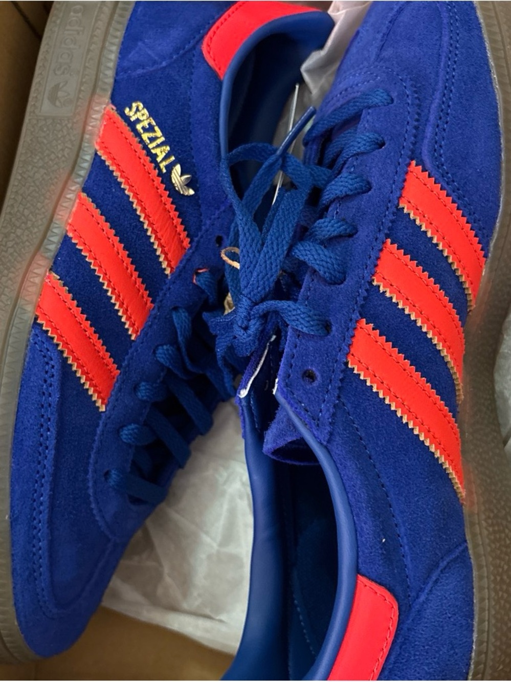 adidas Kids Spezial Suede Sneaker in Royal Blue and Bright Orange